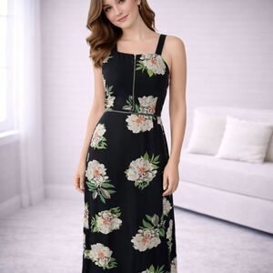 Zesica Floral Halter Strappy Back Maxi Dress Blue L